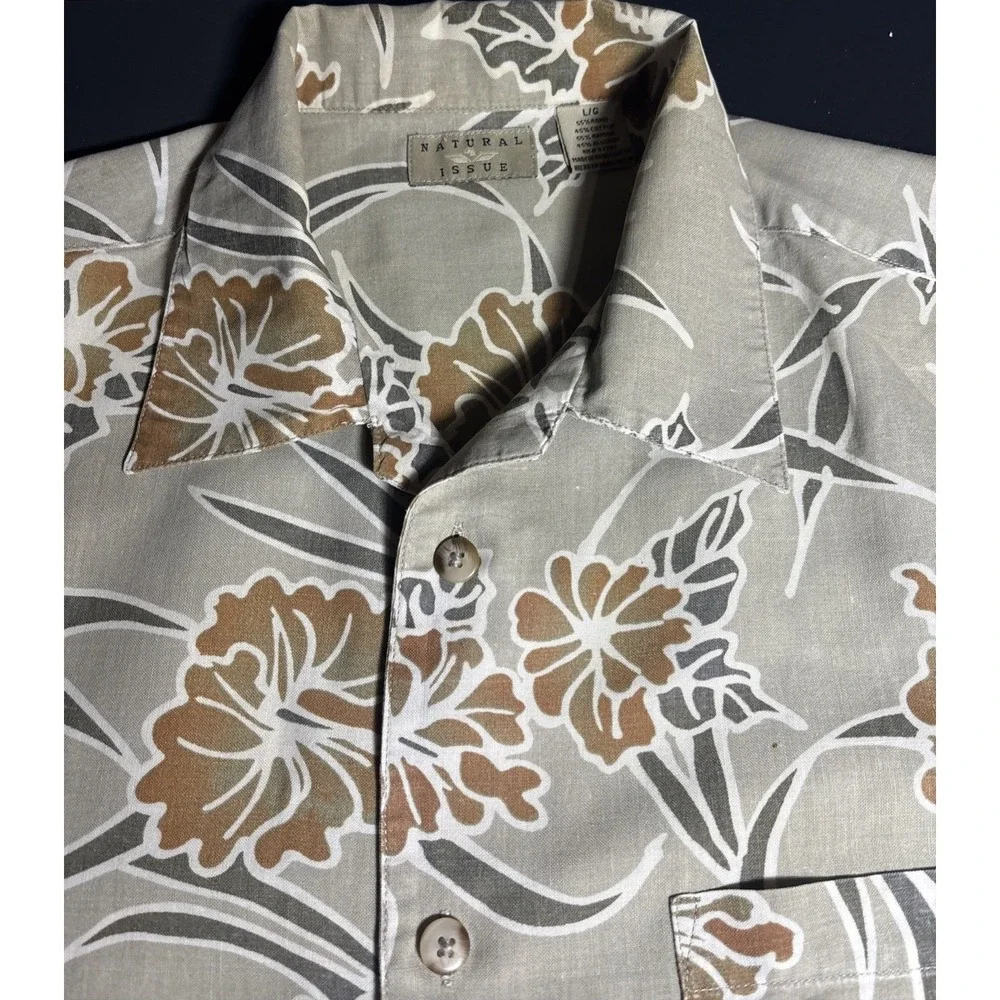 Natural Issue Men's 100% Cotton Shirt Size L Resort Wear Button Down  Tropical